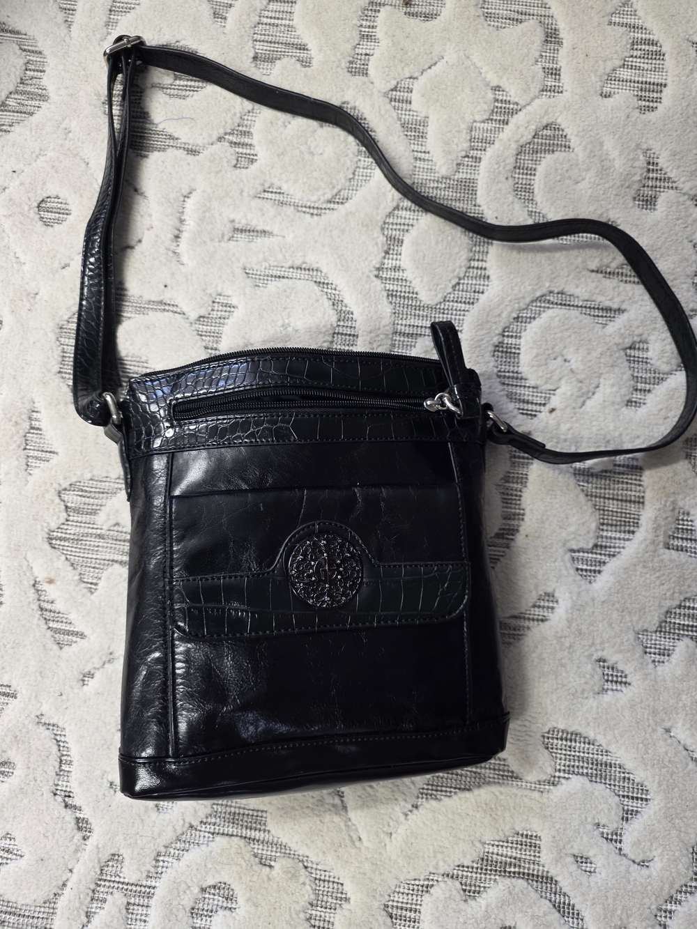 Giani Bernini Black Croc-Trim Faux Leather Crossbody Bag